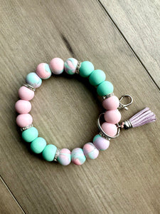 Mint and Pink Marble Wristlet