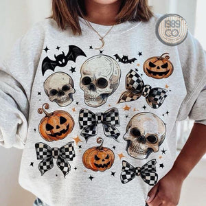 Skulls, bows and pumpkins crewneck sweatshirt