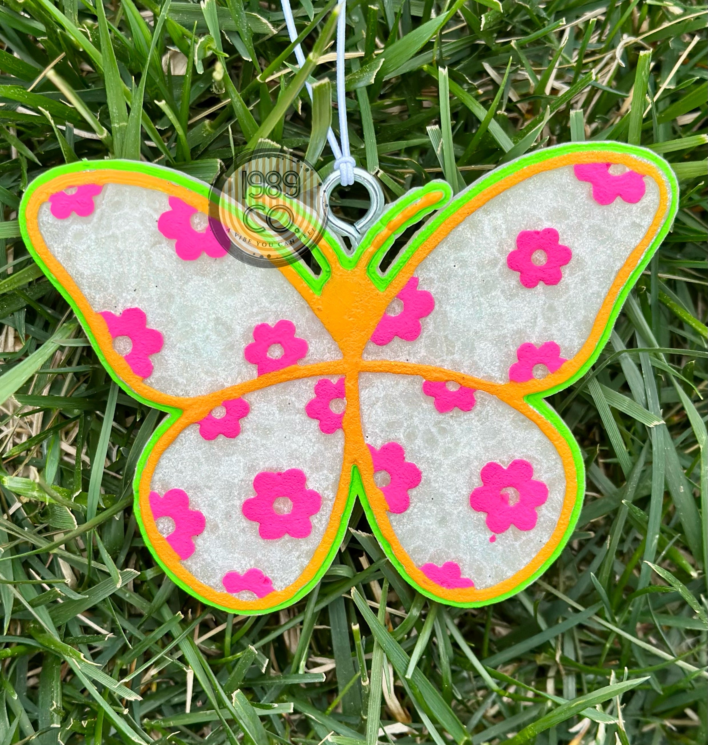 Neon Floral Butterfly Car Freshie