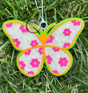 Neon Floral Butterfly Car Freshie